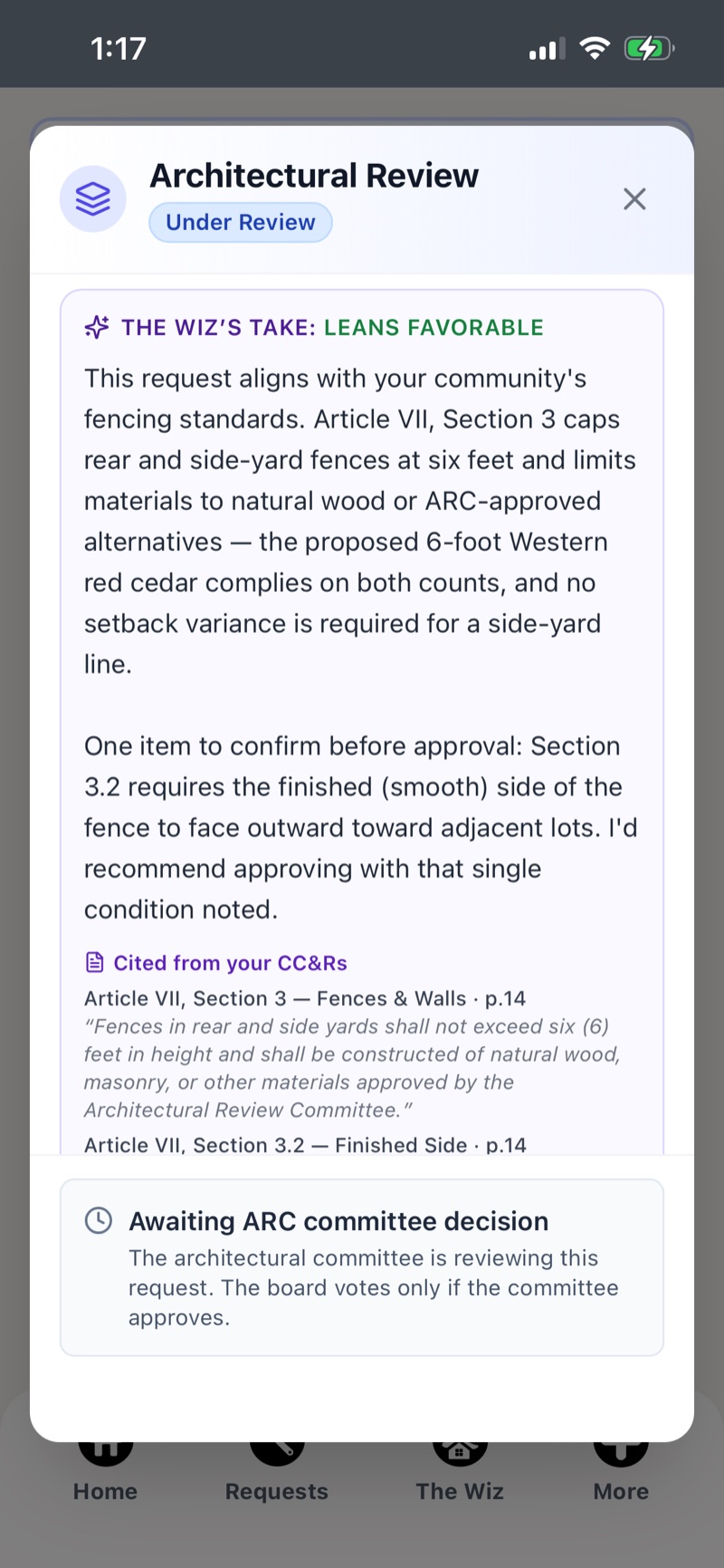 The Wiz's Take with a CC&R citation